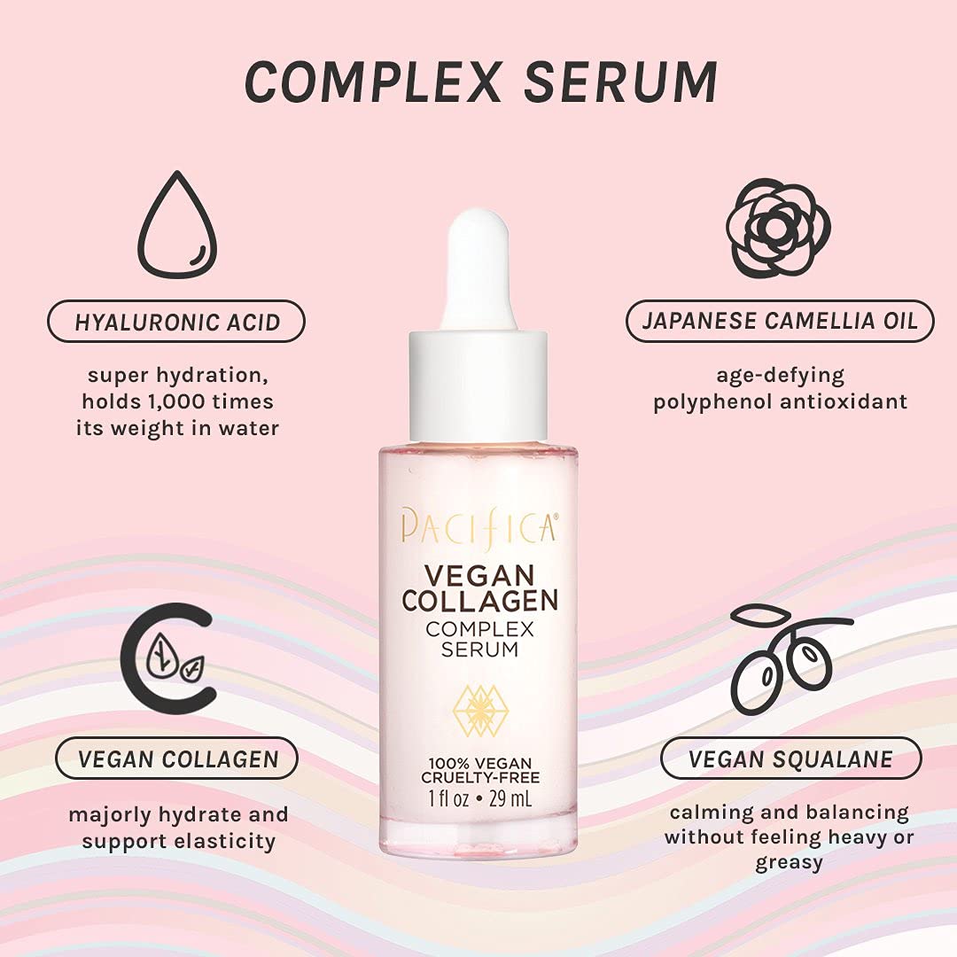 Pacifica Face Serum Vegan Collagen Complex Serum - Hyaluronic Acid Serum for Face - Anti-Aging Serum for Fine Lines & Wrinkles, Hydrating Serum to Plump & Repair Dry Skin Vegan & Cruelty-Free
